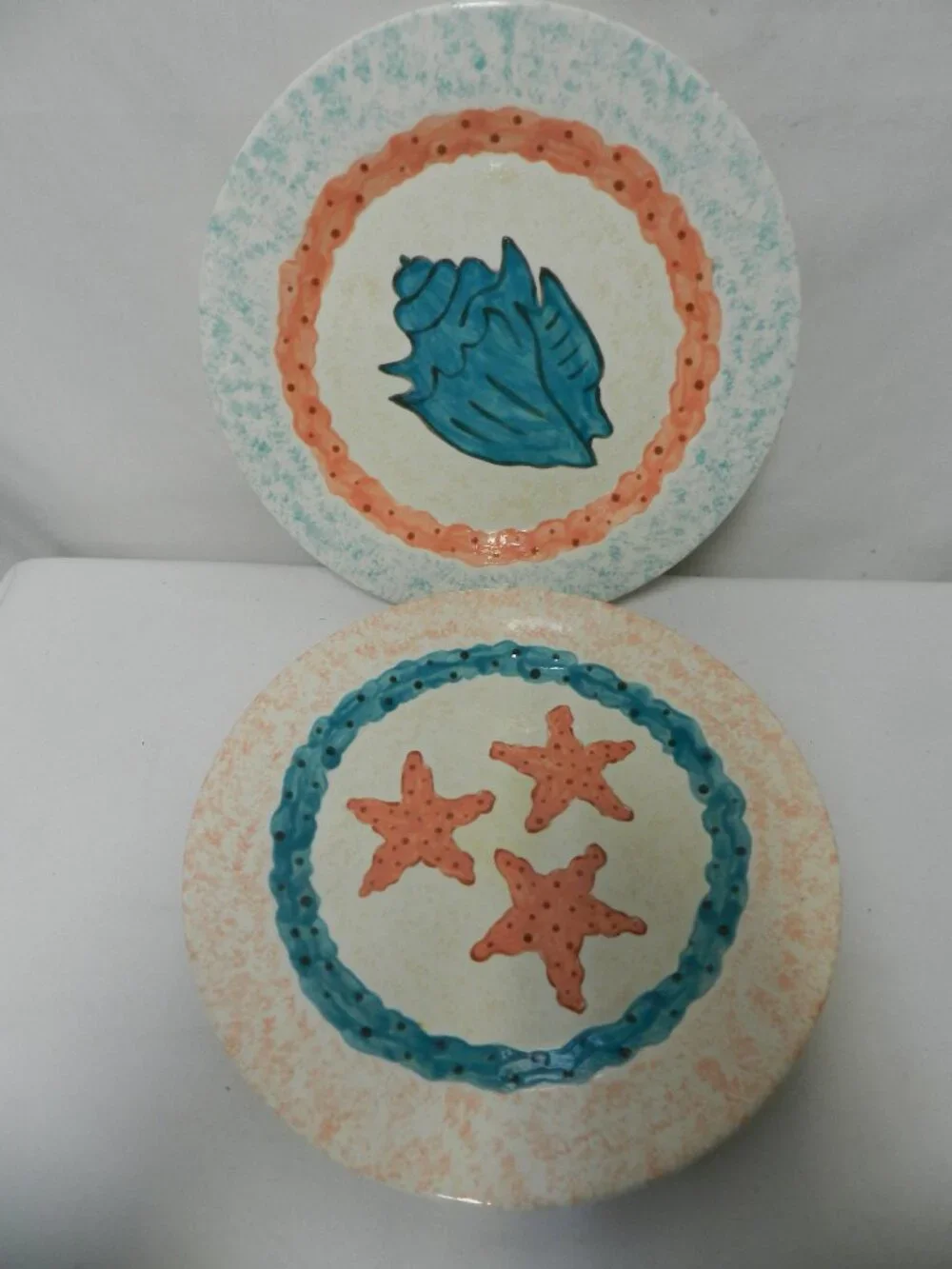 Artisan made Vintage Sea Shell & Starfish dinner decor plate set Nautical 10.3